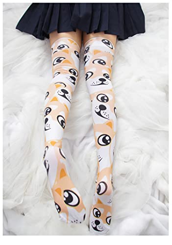 Image of SINROYEE Sexy Cosplay Knee High Stockings Anime Cartoon Printing Thigh High Socks for Women Cute Lolita JK