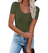 Areecin Women's Long Sleeve Shirts Scoop Neck Ribbed Knit Tops Slim Fitted Casual Basic Blouses