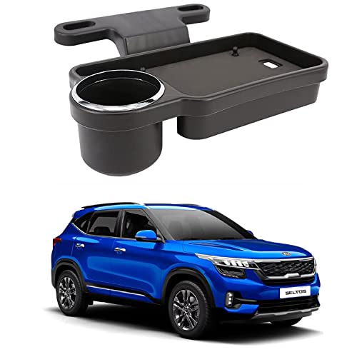Image of Oshotto (FT-04) Foldable Car Auto Headrest Rear Back Seat Table Drink Food Cup Tray Holder Compatible with Kia Seltos - Black