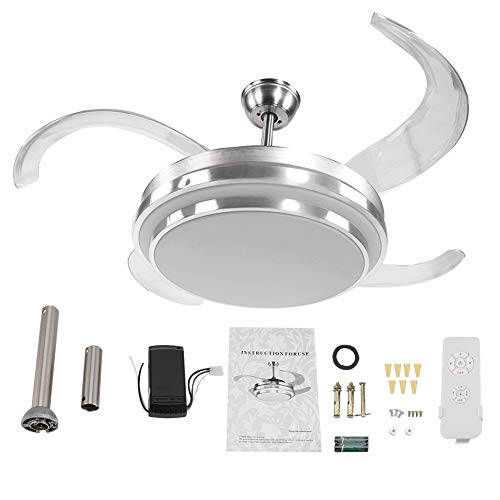 Ventilador de Techo de 65 W y 42 Pulgadas de níquel con 3 Luces cambiantes de Color y Mando a Distancia, Ventilador de Techo de 4 aspas