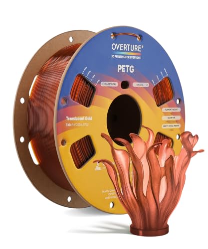 Image of OVERTURE PETG Filament 1.75mm, High Speed 3D Printer Filament, Neatly Wound & Clog-Free, 1kg Spool (2.2lbs) Rapid PETG, Dimensional Accuracy + /- 0.02mm, Fit Most FDM Printers (Translucent Gold)