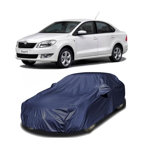 Image of Car Body Cover Compatible with Skoda Rapid | Water, Dust & UV Protection | Mirror Pockets | Elastic Grip | Triple Stitch Rapid Car Cover (Blue)