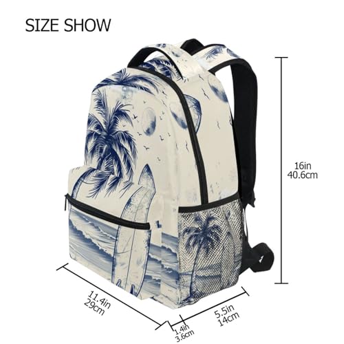 Surfboard and Beach Backpacks for Boys Girls, Large Elementary School Bookbag with Name Tag -12x16.9x5.9in4