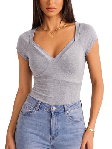 Image of EMMIOL Y2K Fairy Grunge Short Sleeve Shirts for Women Vintage Floral Graphic V Neck Cute Going Out Tops Emo Summer Tee