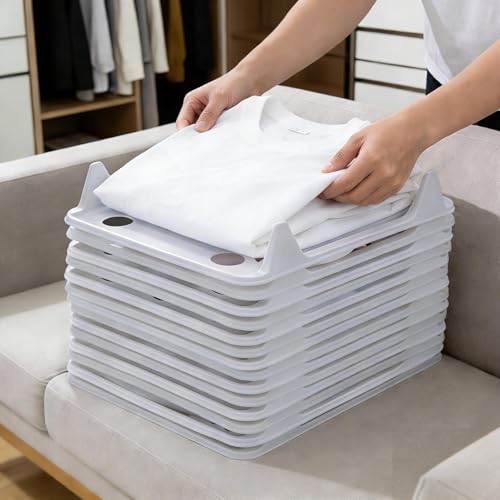 5/10 Pack Stackable Closet Organizer - Interlocking Shirt Folding Boards & Shelf Dividers, Space-Saving Wardrobe for T-Shirts, Jeans, Sweaters, Perfect for Home, Apartment (10, White, 13 * 10 inch)