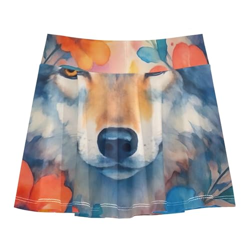 Athletic Shorts Girls Skorts Toddler Tennis Skirts Colored Flowy Skort Watercolor Wolf Flowers 3t2