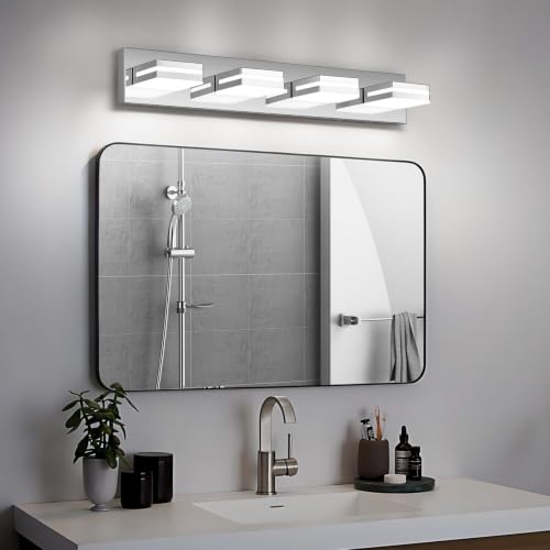 Image of Modern LED Stainless Steel Chrome Acrylic Bathroom Lights Fixtures 4-Light