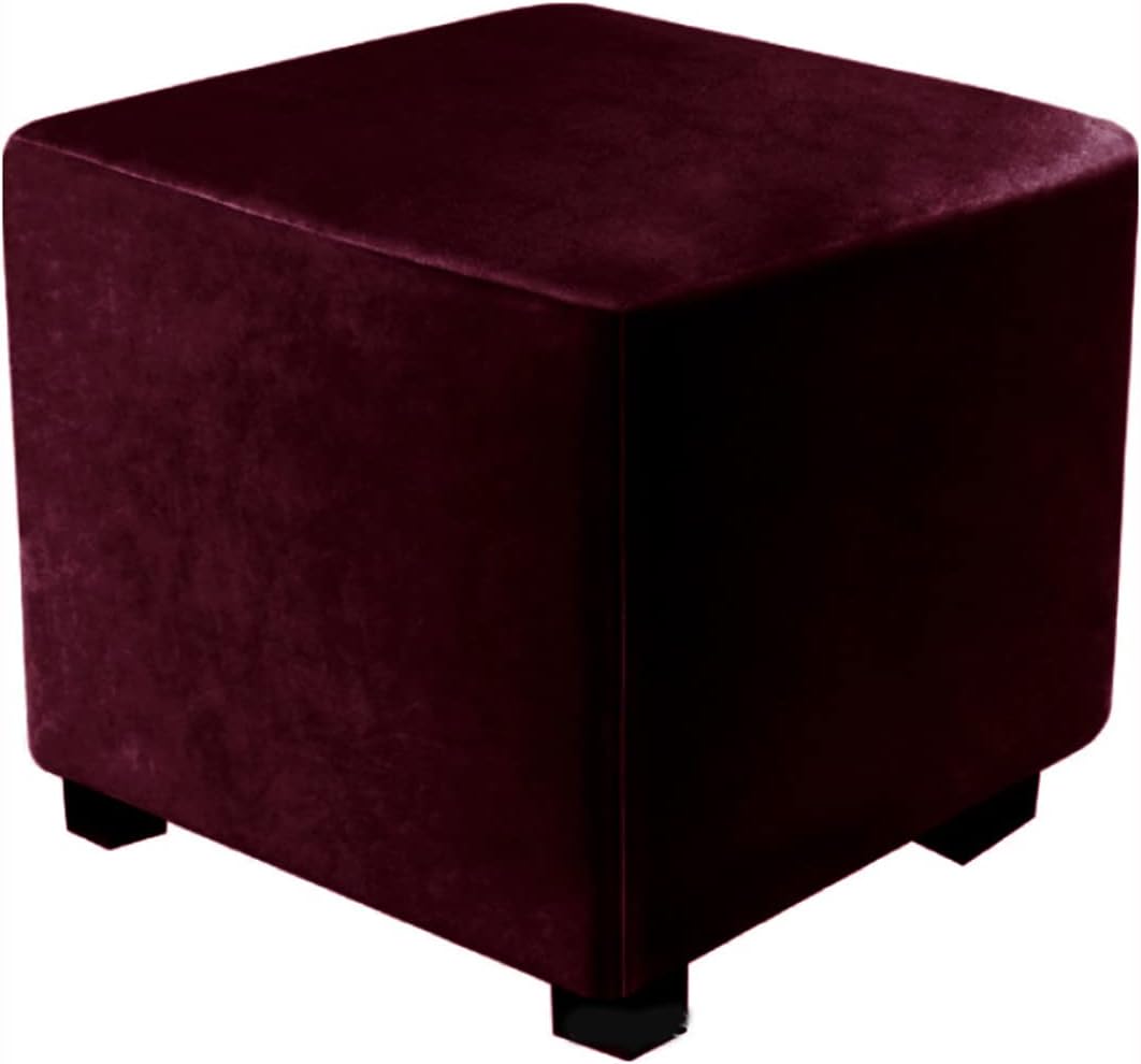 Square Ottoman Stretch Cover Velvet Small Ottoman Slipcover Square Footstool Cover Pouffe Protector Covers, for Square Leather/Fabric Ottoman Footstool,Navy Blue,20x20inch