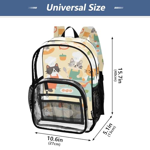 Cartoon Cute Cats Chef Yellow Clear Backpack School Clear Bookbag For Girls Boys See Through Heavy Duty Bag4