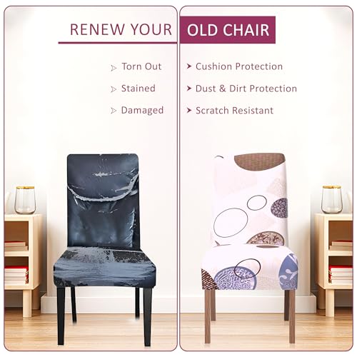 Image of Kuber Industries 8 Pcs Stretchable Dining Table Chair Cover Machine Washable Chair Protector Seat Slipcover for Kitchen & Living Room | Gola Print - Cream