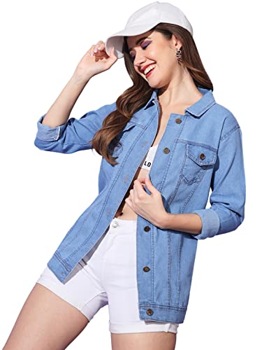 Image of Buynewtrend Buttoned Flap Pockets Women Long Denim Jacket