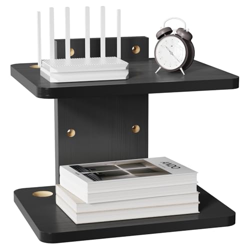 WALI Floating TV Shelf, 2 Tier Projector Shelf for DVD Players, Routers, Game Consoles, Cable Boxes, Living Room Decor Accessories, Wall Mount Shelves Holds Up to 22lbs (CS202NB), 2-Shelf, Black