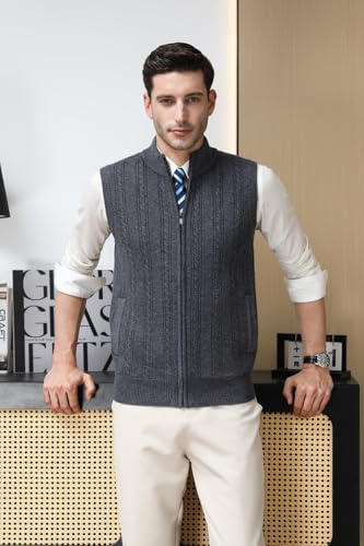 Men’s 100% Wool Sleeveless Cardigans Full Zip Up Knitted Sweater Vest Casual Outerwear2