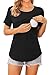 Ekouaer Short Sleeves Maternity Shirts Nursing Tops & Tees for Mommy Round Neck Pregnancy Loungewear Breastfeeding Outfit Tee Shirts 3 Packs XL (Black + Deep Army Green + Light Grey)