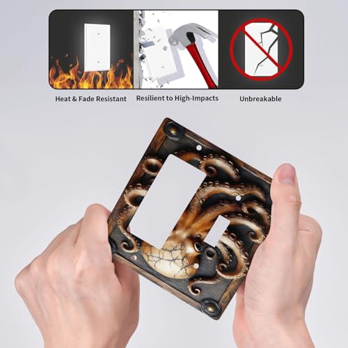 Decorative Outlet Covers Vintage Octopus 2 Gang 1 Gang Wall Plate Cover Single Toggle Rocker Combo Light Switch Cover Plate Face Plate for Bedroom Decor