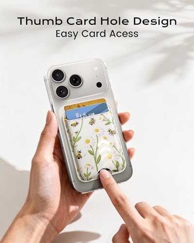 Image of KPNEOL Magnetic Mag-safe Wallet Cell Phone Card Holder for Phone Case with Mag-Safe, Stronger Magnetic RFID Leather Stick on Phone Wallet Compatible with iPhone 17 /16 /15 /14 /13 /12 Series,Daisy Color