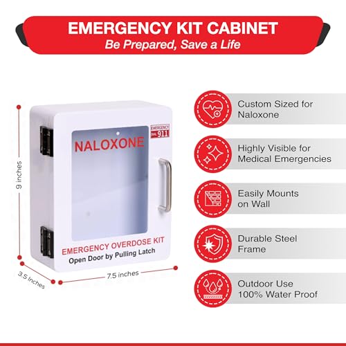Image of Outdoor Naloxone Overdose Emergency Kit Cabinet - 100% Waterproof, Wall Mount - Includes Emergency Sign (No Alarm or Lock, White)