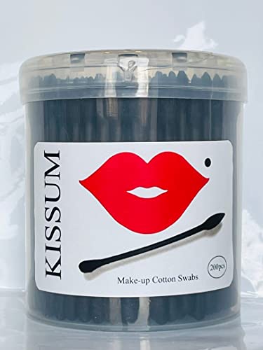 KISSUM Colored cotton swabs (mix) black, Double Precision Tips with Paper Stick, 200 Pieces 1 Pack (Pointed Shape)