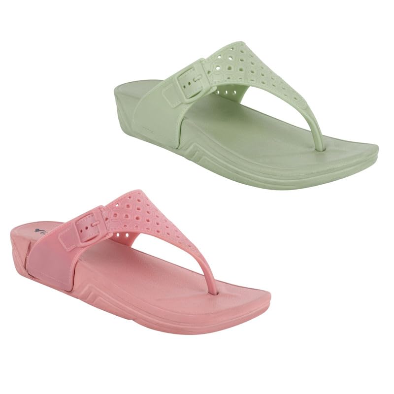 goodfeet Women's Slippers | Stylish & Comfortable Flip-Flop Slippers for Women | EVA Sole Material | Slip Resistant | Durable & Lightweight Woman Chappal for Daily Use (GF-466, Pink/Green)-picture-38