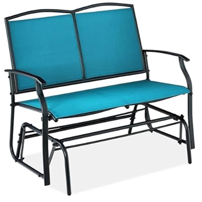 Best Choice Products 2-Person Outdoor Patio Swing Glider Steel Bench Loveseat Rocker for Deck, Porch w/Textilene Fabric, Steel Frame - Peacock Blue/Black