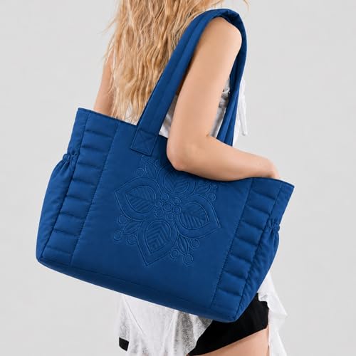 Image of LX LEKHX Tote Bag for Women | Lightweight Shoulder Handbag with 2 Main Zip Compartments & Multiple Pockets | Water Resistant Polyester Fabric | Office, Travel & Daily Use