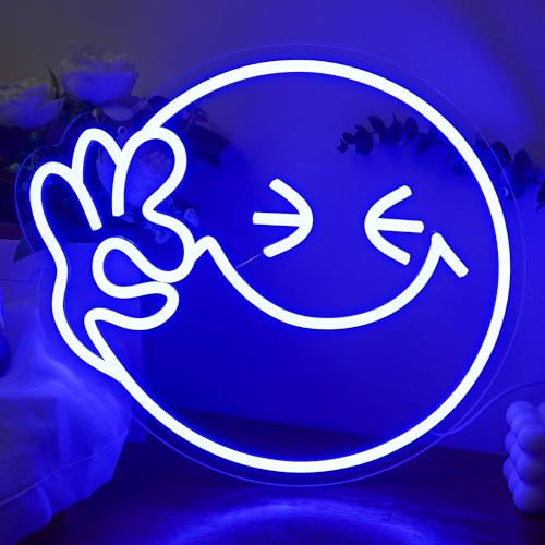 Letrero de neón con cara sonriente - Luz de neón emoji, luz LED de pared con alimentación USB para el hogar, dormitorio, bar, fiesta de cumpleaños