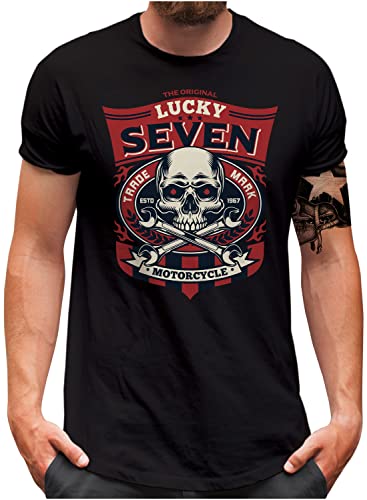T-shirt biker Lucky 7 aux finitions soignées et motif tête de mort
