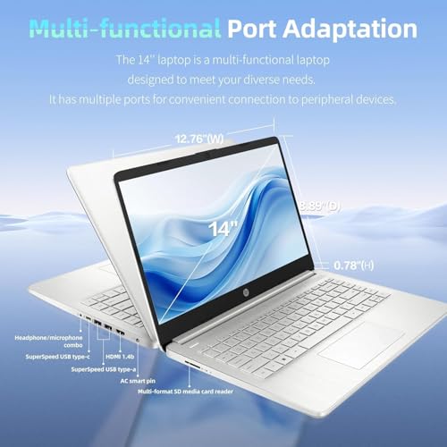 Image of HP 14 inch Chromebook with ChromeOS Flex | 8GB RAM, 64GB eMMC | Designed Purely for School and Work | Thin and Light | Game App Not Allowed | Snowflake White | No Mouse