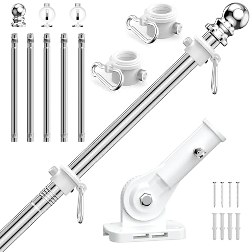 ZHULI 6 FT Flag Pole for Outside House Flag Pole Kit with 180 Multi-Position Bracket Holder Rustproof Stainless Steel Flagpole with Tangle Free Spinning Flag Rings for Outdoor Porch Residential