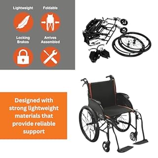 FeatherMobility - Black Frame Lightweight Folding Wheelchair - 13.5 lbs Frame, 18" Seat Width - Black Cushion - with Swingaway Legrests, Anti-tippers, and Quick Release Wheels - 250 lbs Capacity