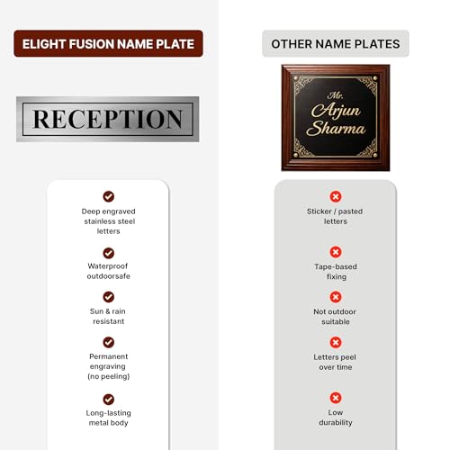Image of Reception Sign Board For Office, Mall, Hospital, School, Restaurant, Hotel, College, and Business Use (Stainless Steel - 12x3 inch)