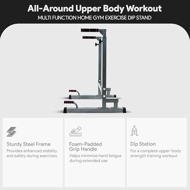 BalanceFrom Steel Frame Multi-Functional Home Gym Exercise Fitness Dip Stand Station with Adjustable Height, 500 Pound Capacity, Multiple Colors