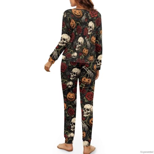 Image of Women's 2 Piece Printed Pajama Set Long Sleeve Sleepwear Set with Long Pants Casual Lounge Sets with Pocket