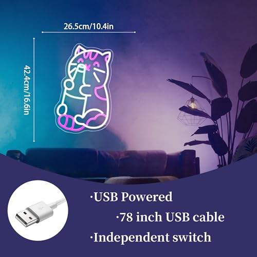 Image of Beer Cat Neon Sign Led Neon Lights Signs for Wall Decor USB Powered Led for Room Decoration Game Room Bar Party Decor