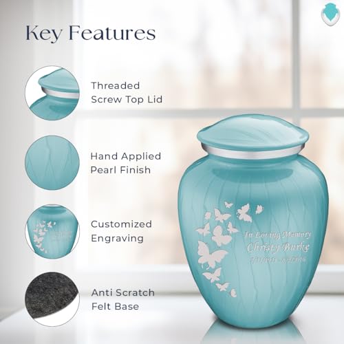Image of Geturns Embrace Adult Personalized Butterfly Cremation Urns for Human Ashes I Large Pearl Light Blue Funeral Urn for Men and Women I 200 lbs