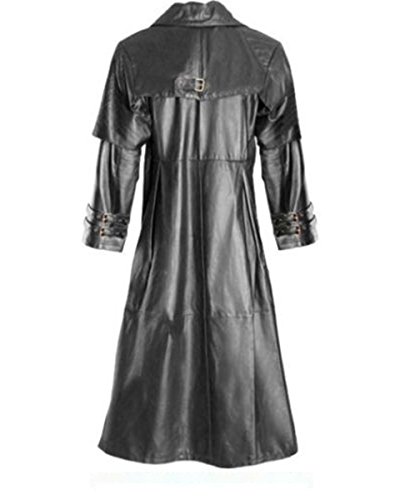 Mens REAL Black Leather Goth Matrix Trench Coat Steampunk Gothic Van Helsing3
