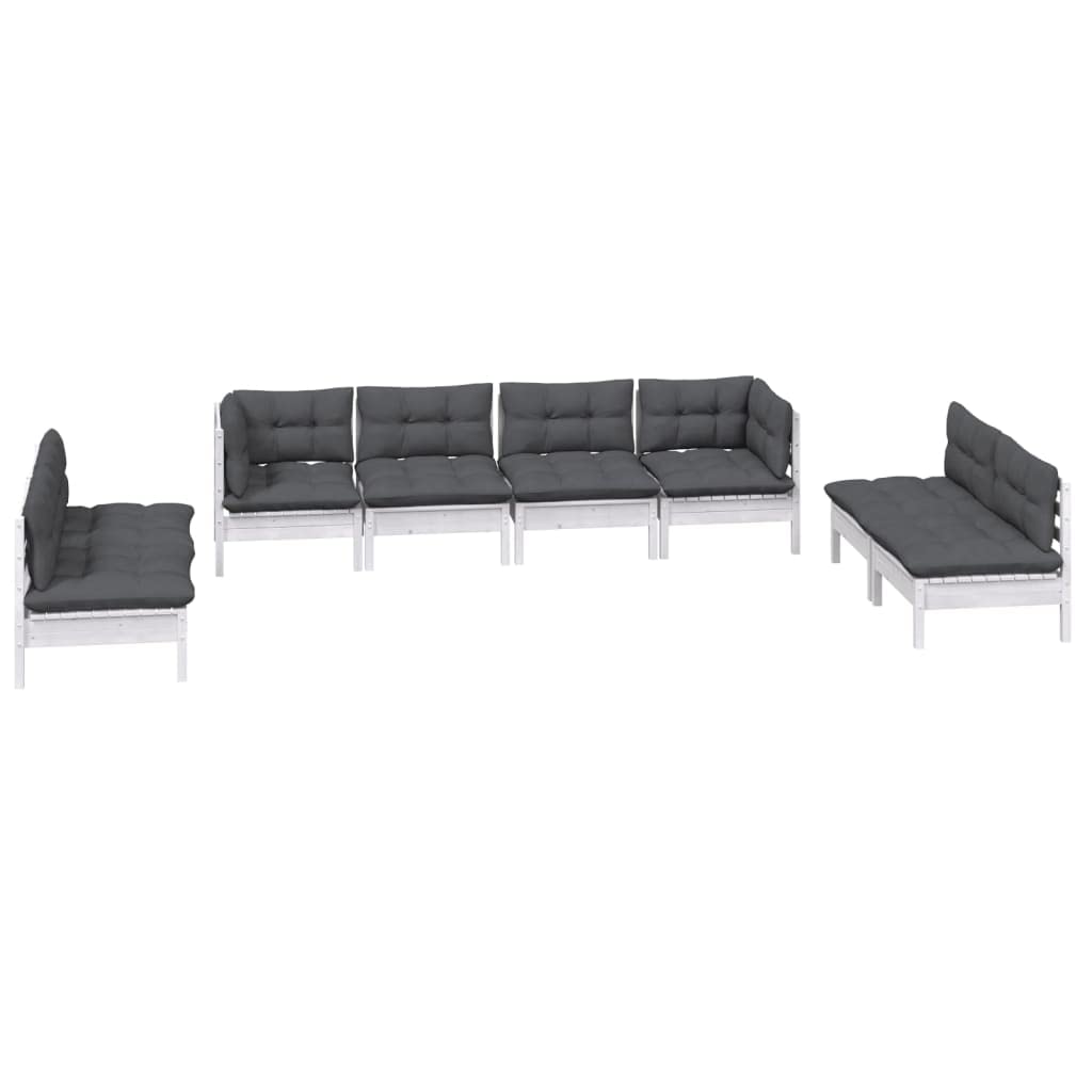 Set da giardino da 8 pezzi con cuscini in legno di pino massello, set modulare da giardino e terrazza, robusto e stabile, portata fino a 110 kg per seduta