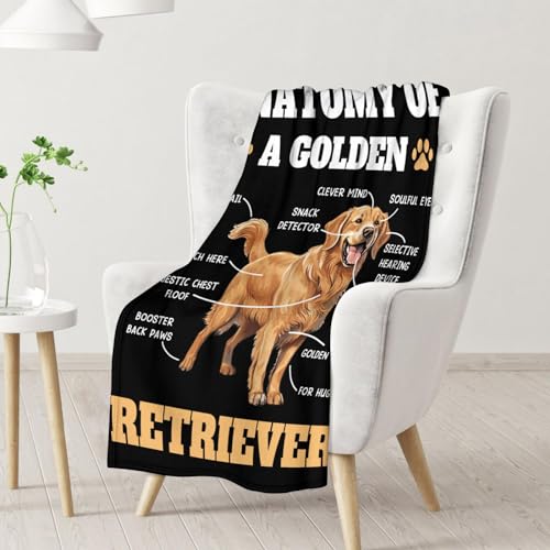 Golden Retriever Blanket - 60x80 Inches Size for Women, Men - Soft Fluffy Throw for Bed, Sofa, Winter - Black Novelty Fuzzy Gifts