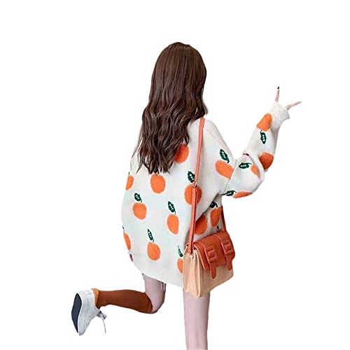 Womens Cute Knitted Orange Pullover Sweaters Kawaii Sweet Strawberry Sweater Coat Tops3