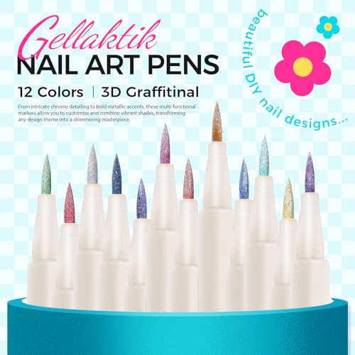 Image of 12 Colors Metallic Nail Art Pens 0.5mm, Waterproof Quick Dry for Nail DIY | Acrylic Nail Markers for Liner, Dotting & Painting. Home & Salon DIY,Beginners Friendly,Christmas and Halloween Nail Art