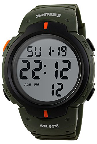 SKMEI Digital Watch PU Band Waterproof LED Multifunctional Student Outdoor Sport Electronic Wristwatch (Green)