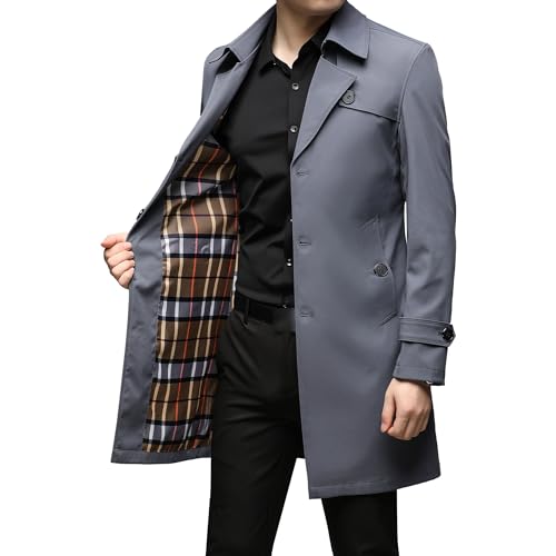 JEKE-DG Mens Single Breasted Trenchcoat Casual Lapel Lightweight Windproof Jacket Slim Fit Notch Lapel Windbreaker (Large,Haze Blue 2)