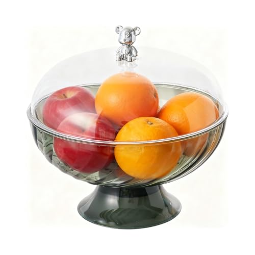 ZoeQide Obstschale mit Deckel und Abtropfeinsatz Kunststoff Fruchtschale mit Fuß für Tischdeko Snackschale mit Haube für Hochzeit Party Dessert Grün