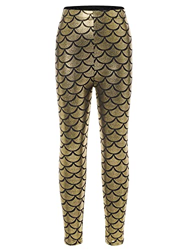 Girls Boys Mermaid Leggings Shiny Metallic Fish Scale Skinny Tights Yoga Dance Trousers Disco Party Swim Pants