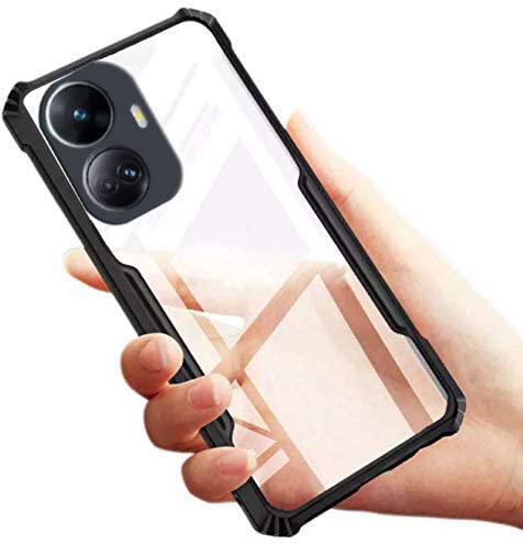 Image of A rtistque Clear Hard Transparent Acrylic Armor Anti-Drop Shockproof TPU Edge Back Cover Case for Realme 10 Pro Plus 5G - Black