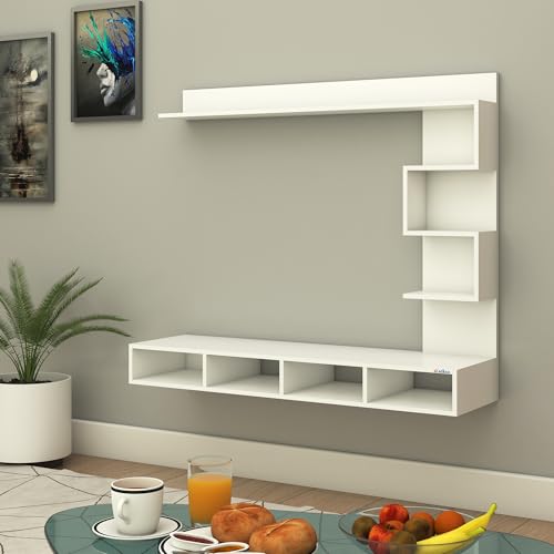 Image of Anikaa Laura Engineered Wood Wall Mount TV Unit /TV Stand /TV Cabinet /TV Entertainment Unit /Set Top Box Stand (Ideal for 43 Inch) (D.I.Y) (White)