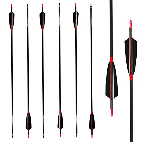 Letszhu Carbon Archery Arrows 500 Spine with Real Feathers for Compound Recurve Bow (12 Pack) (30 Inch Arrows)