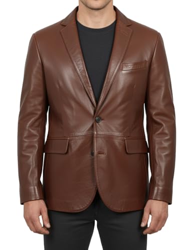 Genuine Lambskin Leather Blazer for Men Business Casual Mens 2 Buttons Leather Sport Coat2