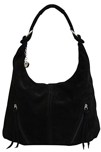 AMBRA Moda Sac fourre-tout en cuir pour dames Sac à main en daim Sac à bandoulière Sac seau Hobo Bag Grand cuir velours WL822 (Noir) Cover