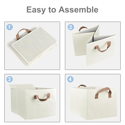 Closet Storage Bins, Fabric Closet Organizers and Storage Basket for Shelves, Collapsible Shelf Baskets for Organizing Shelves, Bedroom Clothes Basket, Beige, 3 Pack - Image 4